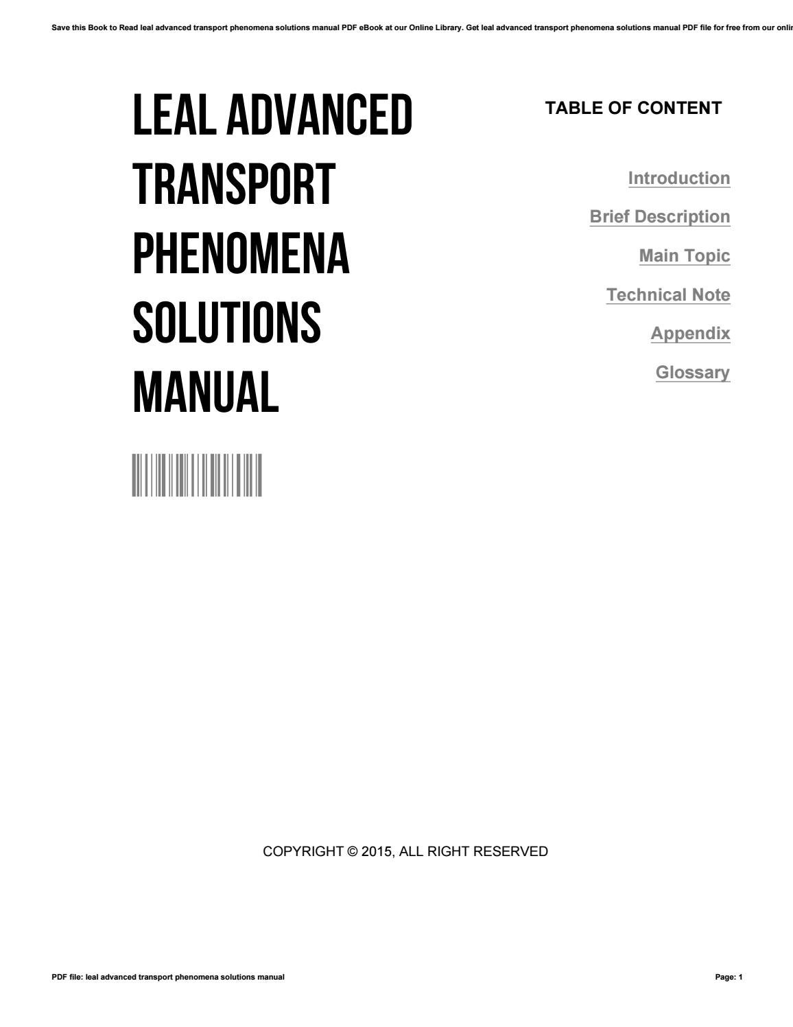 transport phenomena 2nd edition solutions manual