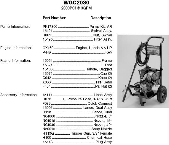 excell pressure washer parts manual
